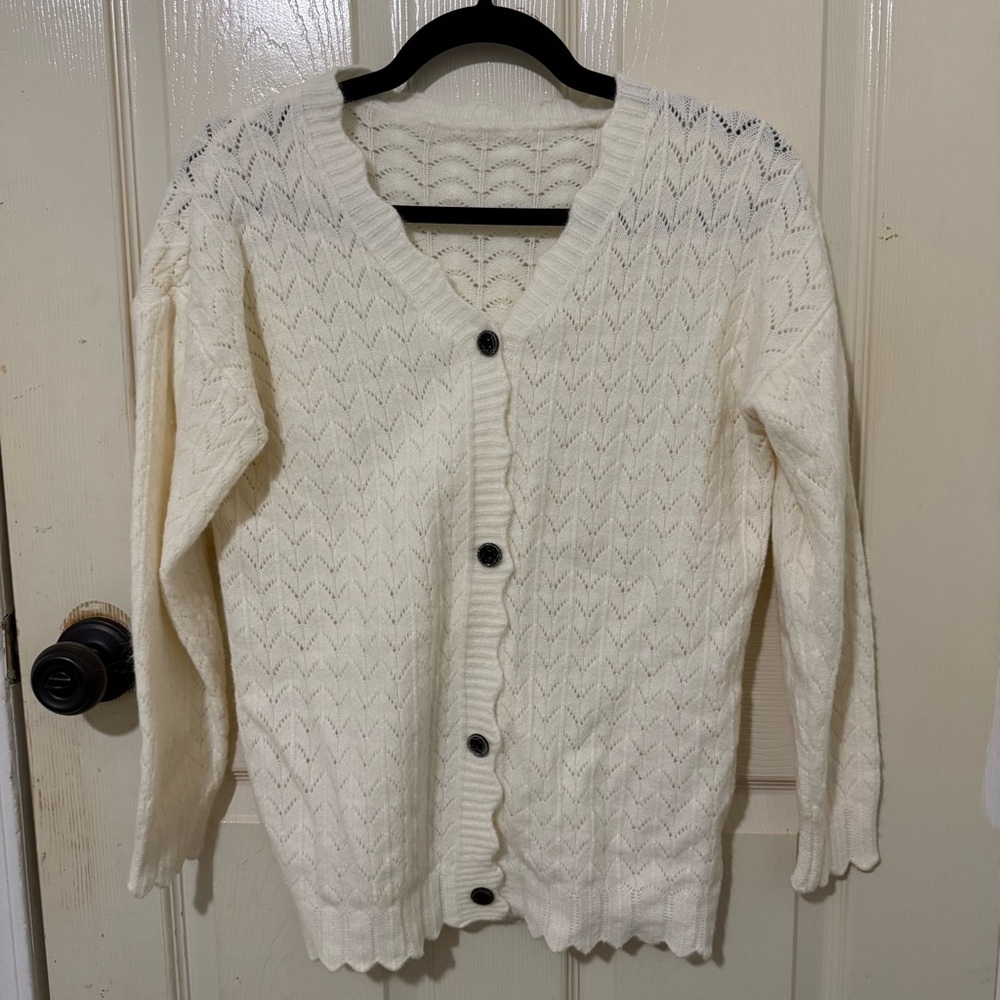 SHEIN Cream Knit Cardigan with Buttons